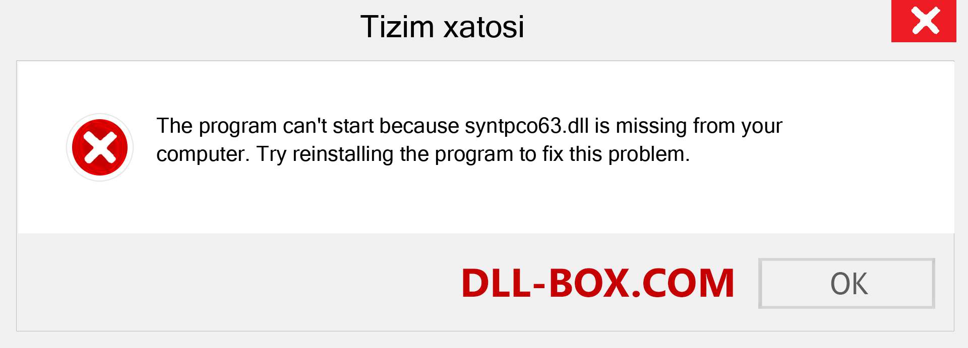 syntpco63.dll fayli yo'qolganmi?. Windows 7, 8, 10 uchun yuklab olish - Windowsda syntpco63 dll etishmayotgan xatoni tuzating, rasmlar, rasmlar